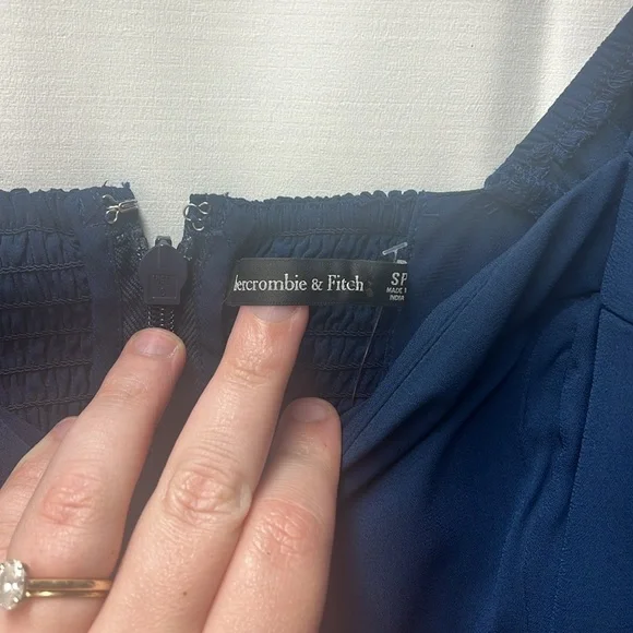 Abercrombie & Fitch Navy Blue Camille Sheer Puff Sleeve MIDI Dress- S - Picture 8 of 10